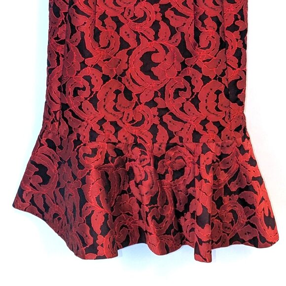 Ann Taylor | Red & Black Jacquard Formal Cocktail Dress | Size 0 - Picture 7 of 15